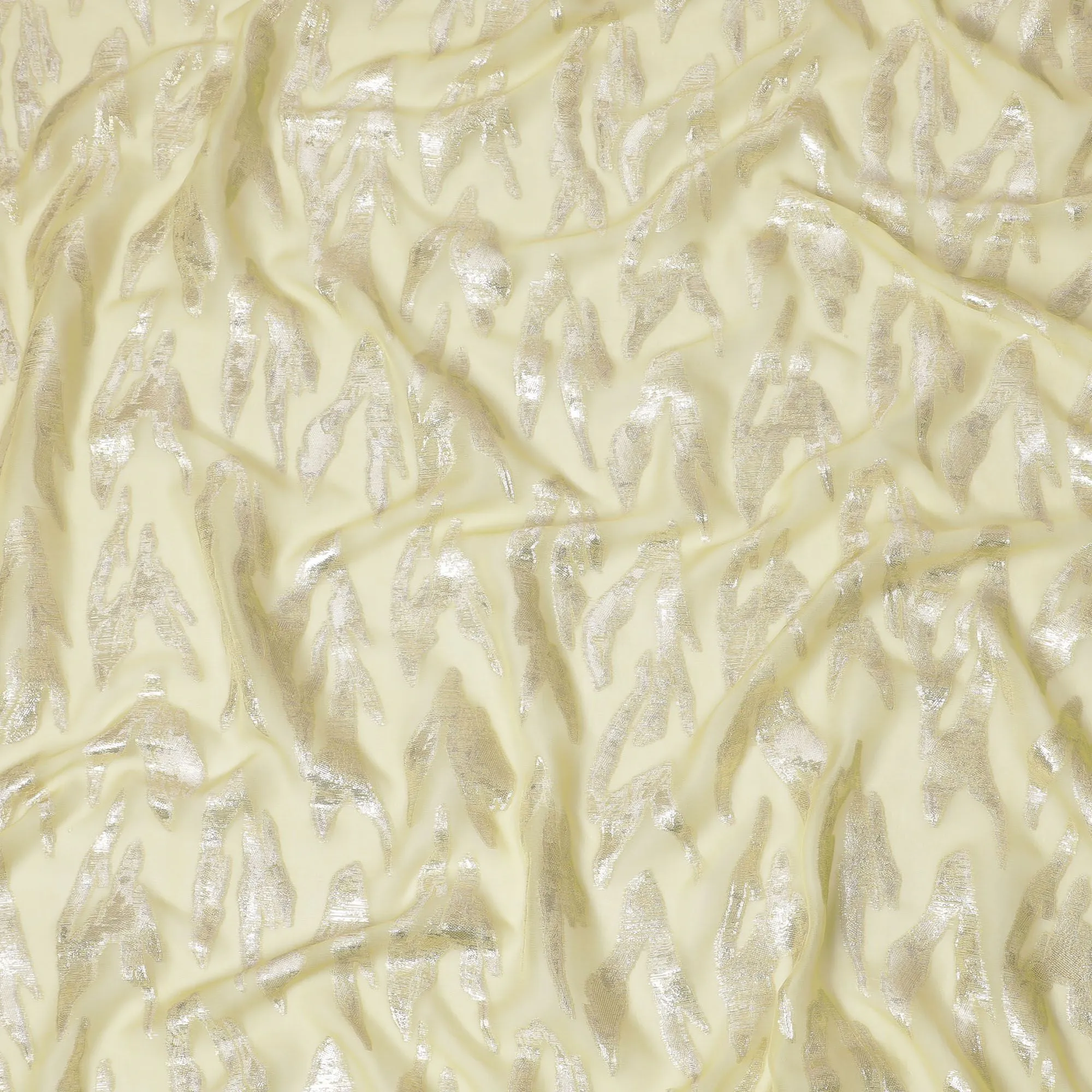 Light yellow premium pure silk chiffon fabric with gold metallic lurex in abstract design-D16874