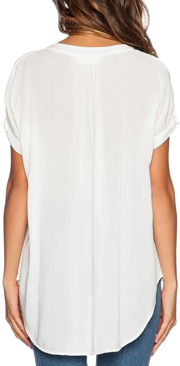 LILBETTER Women Chiffon Blouse V Neck Short Sleeve Top Shirts