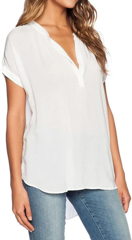 LILBETTER Women Chiffon Blouse V Neck Short Sleeve Top Shirts