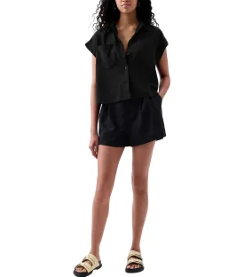 Linen-Blend Cropped Shirt Black