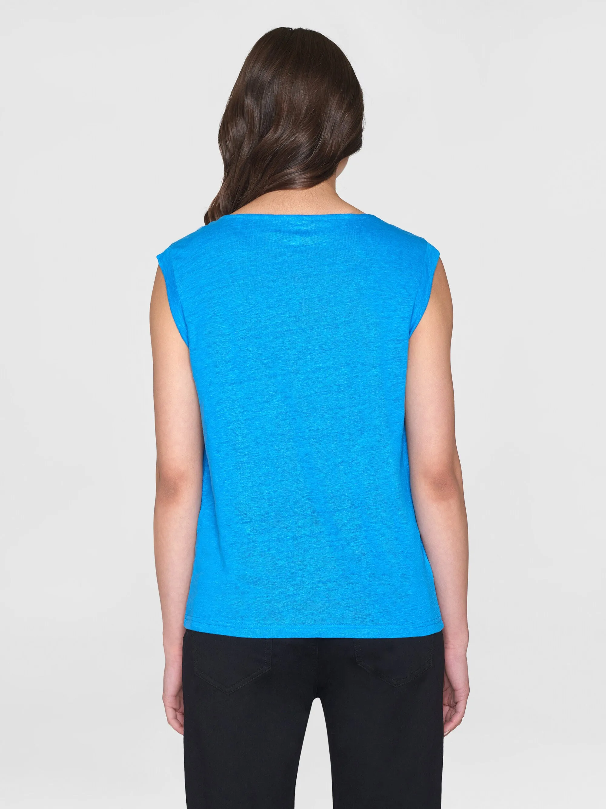 Loose fold up linen t-shirt - Malibu Blue
