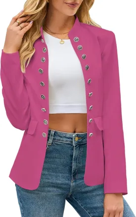 luvamia Women's Open Front Long Sleeves Work Blazer Casual Buttons Jacket Suit