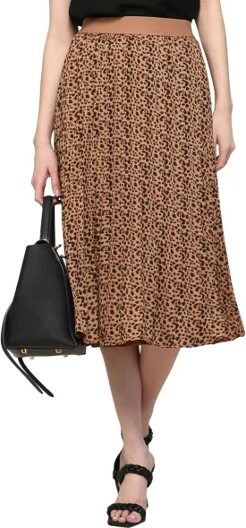 Made By Johnny Women's High Elastic Waist Pleated Mid A-Line Swing Skirt