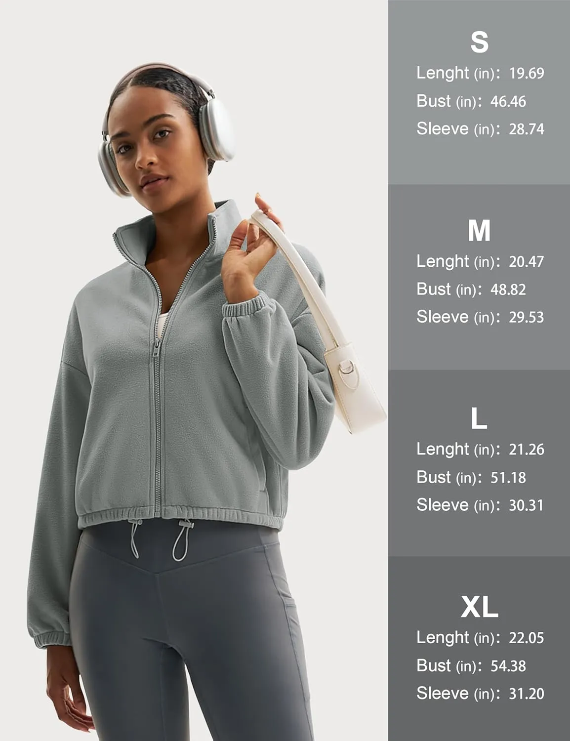 MAGCOMSEN Women's Full Zip Fleece Jacket Cropped Warm Winter Coats with Pockets Stand Collar Workout Top Drawstring Hem