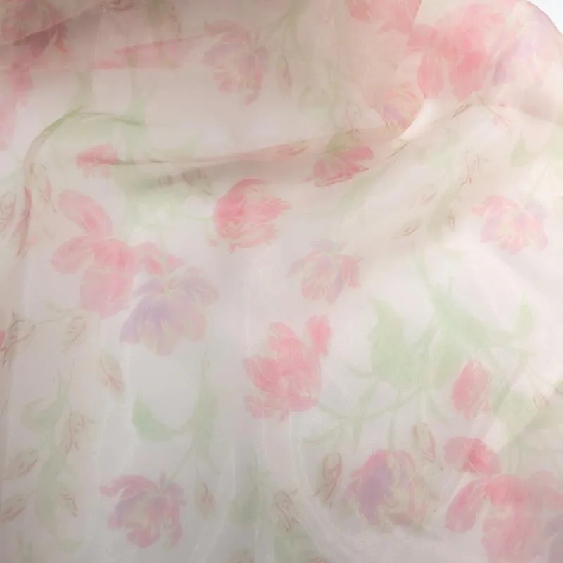 Maternity Dress Photo Shoot Print Floral Silk Soft Organza Off Shoulder Maxi Dress with Train YW230305