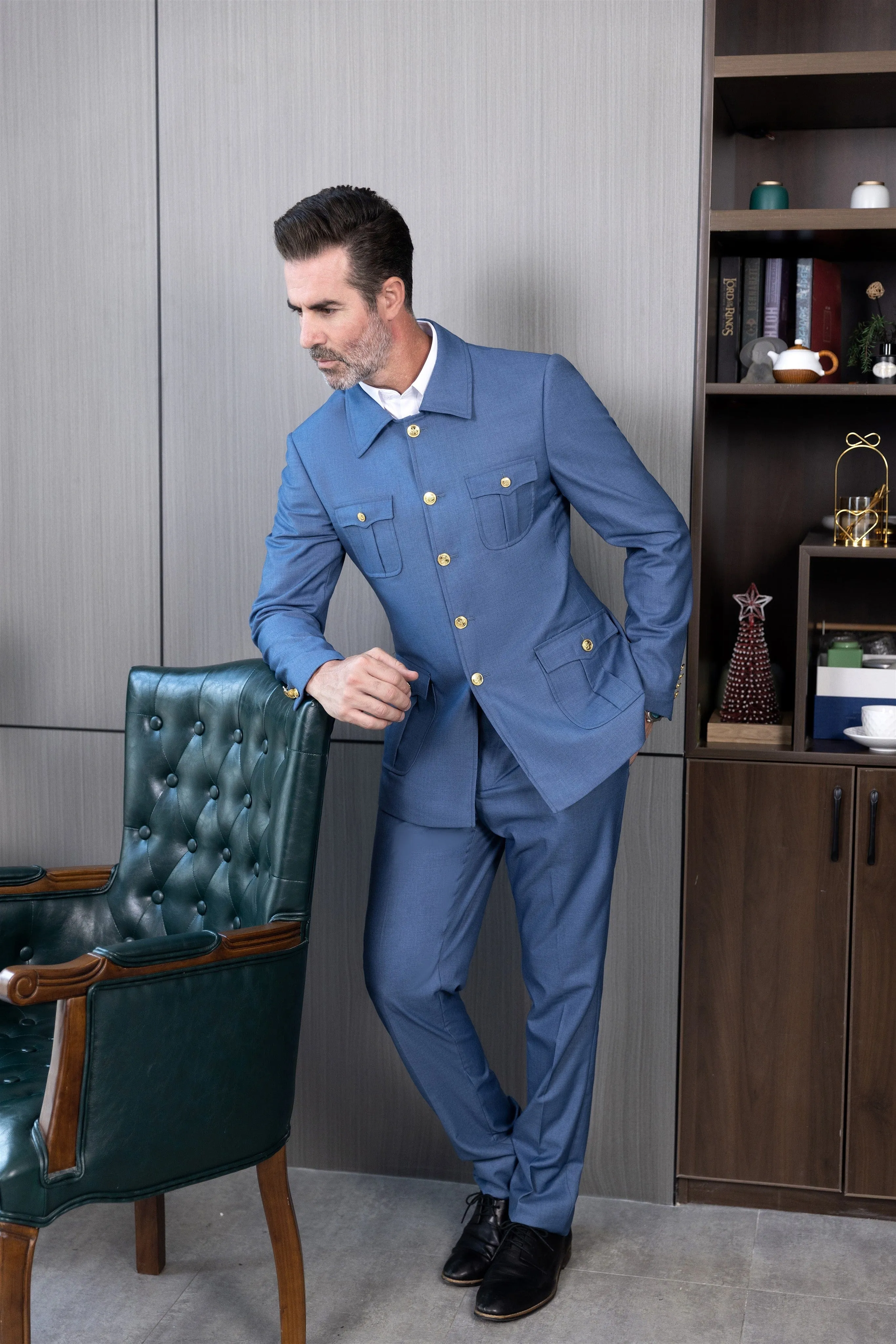 Men's Suit 2 Piece Stand Collar Jacket（Blazer Pants）