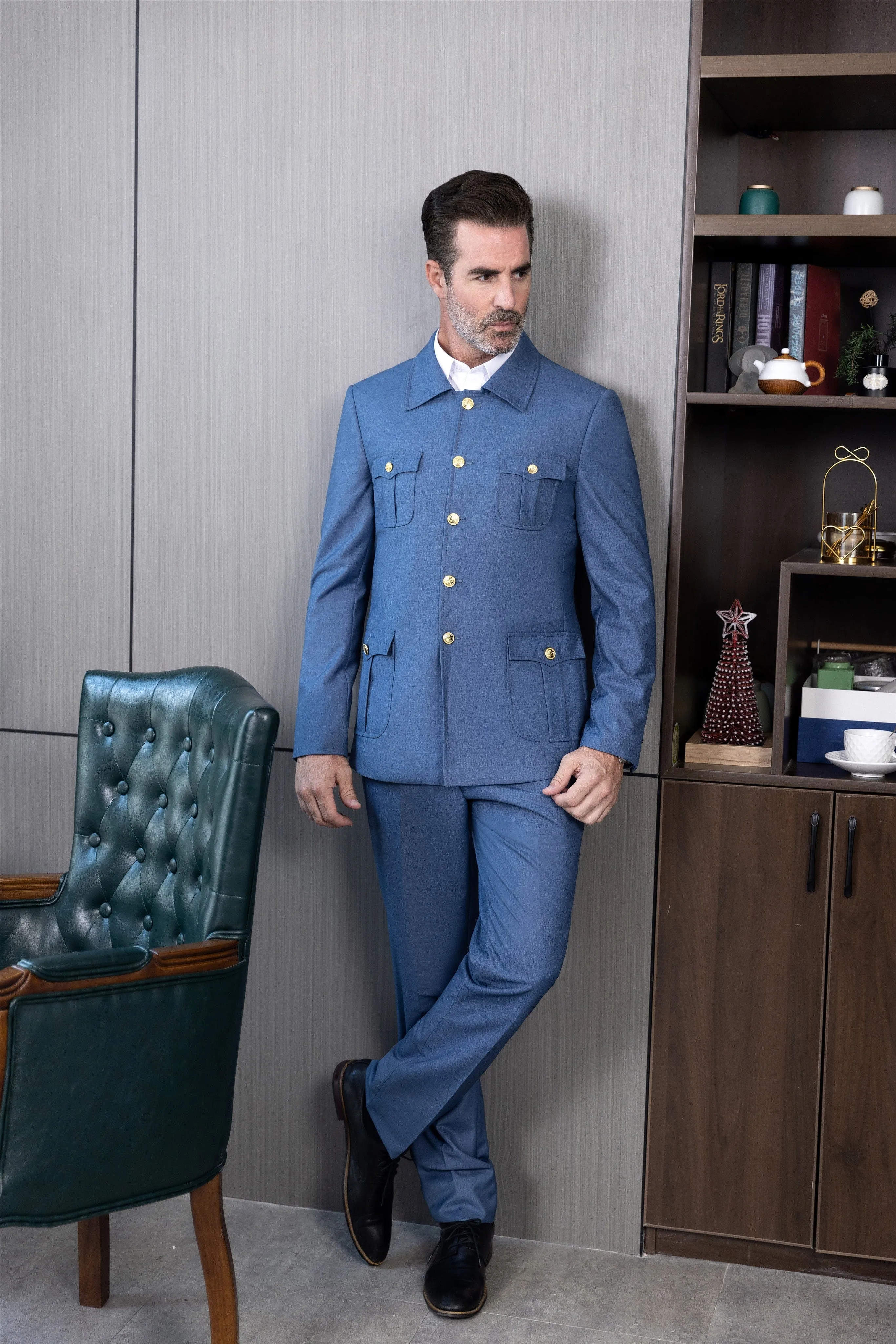Men's Suit 2 Piece Stand Collar Jacket（Blazer Pants）