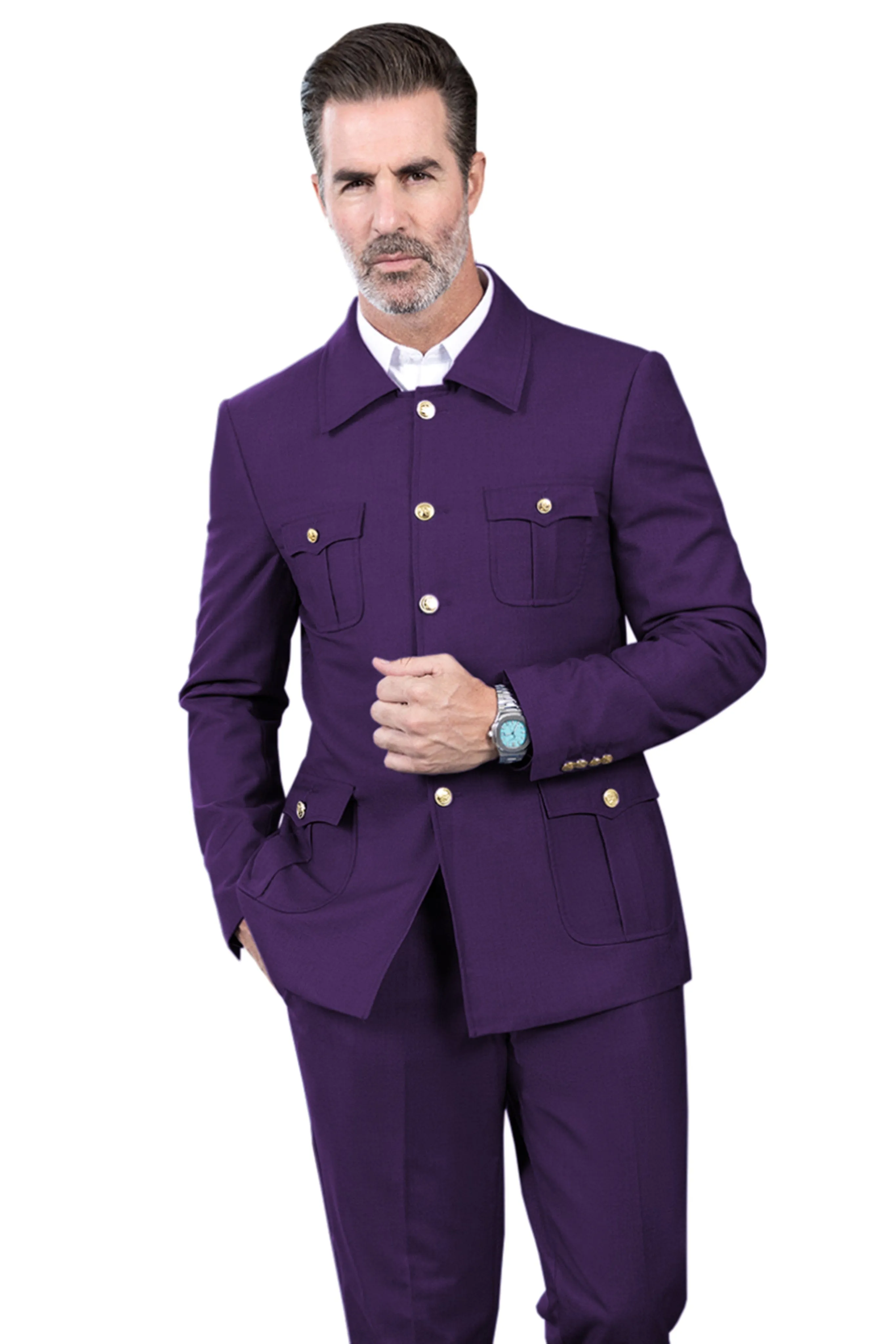 Men's Suit 2 Piece Stand Collar Jacket（Blazer Pants）