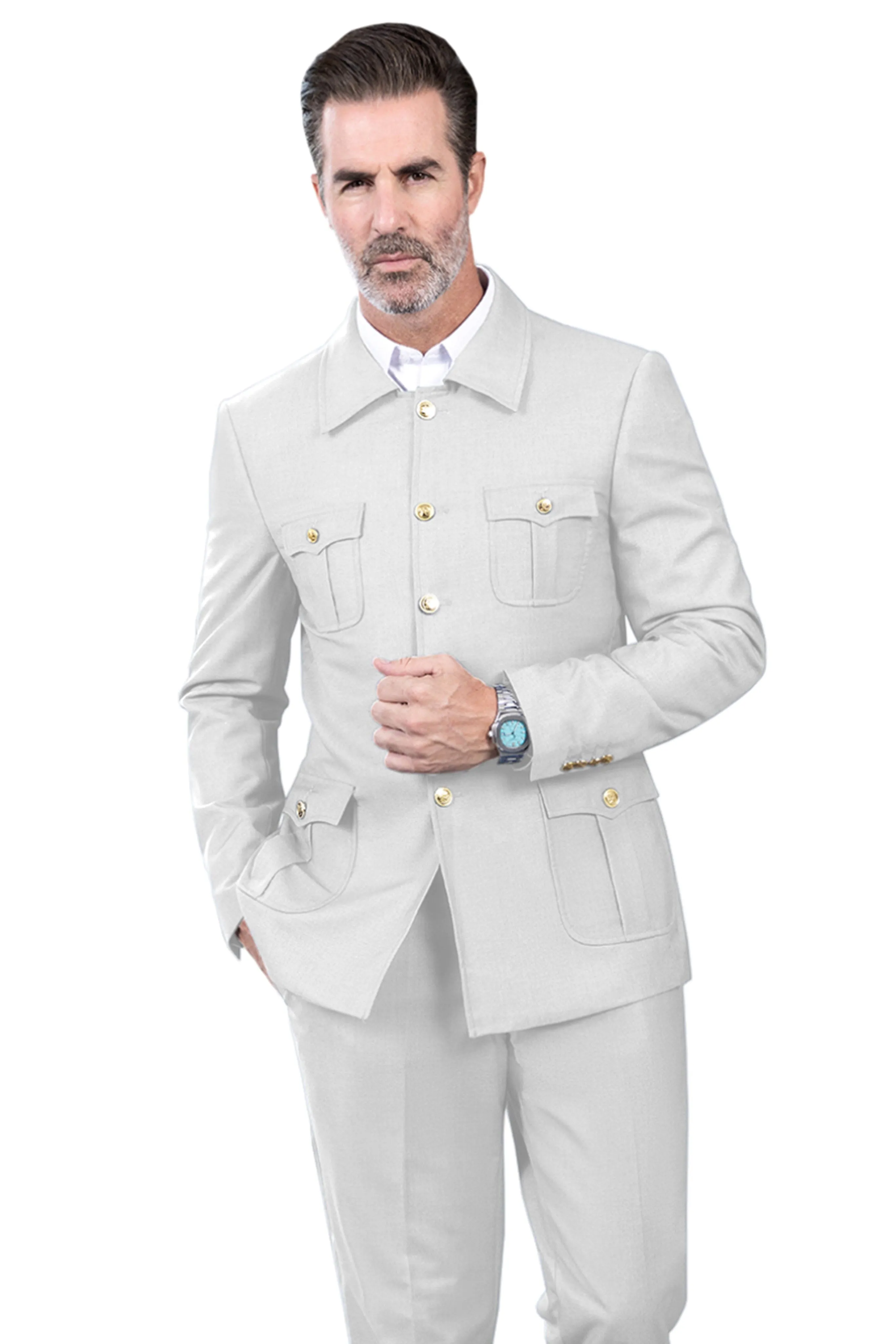 Men's Suit 2 Piece Stand Collar Jacket（Blazer Pants）
