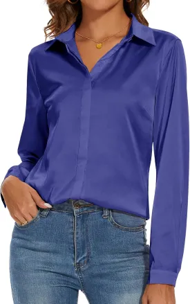 Miqieer Women's Silk Blouse Long Sleeve Lady Shirt Casual Office Work Blouse Shirt Tops