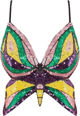 Mocure Womens Glitter Sequin Butterfly Crop Top Low-Cut Tank Top Rave Tube Vest Top for Belly Dance Costume Outfits