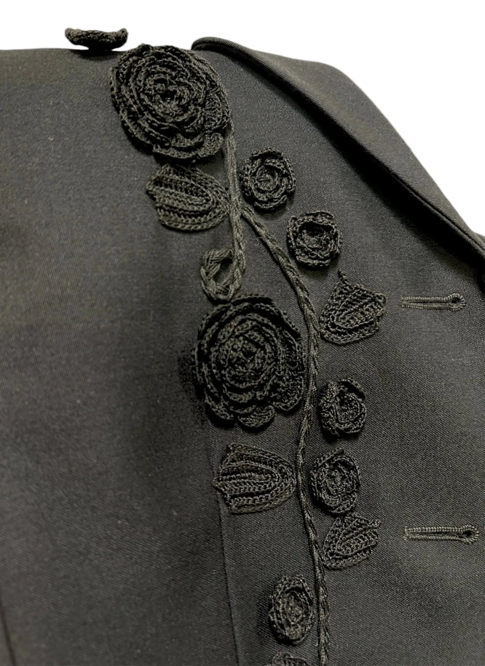 Moschino Couture Y2K Black Suit Ensemble with 3D Embroidered Roses