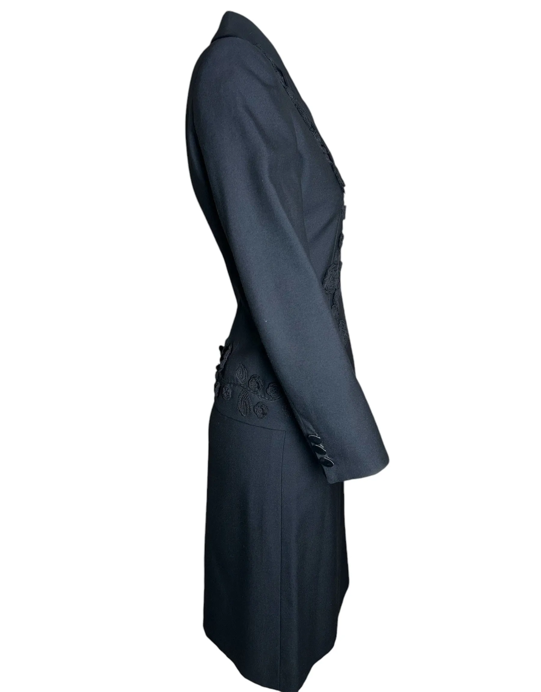 Moschino Couture Y2K Black Suit Ensemble with 3D Embroidered Roses