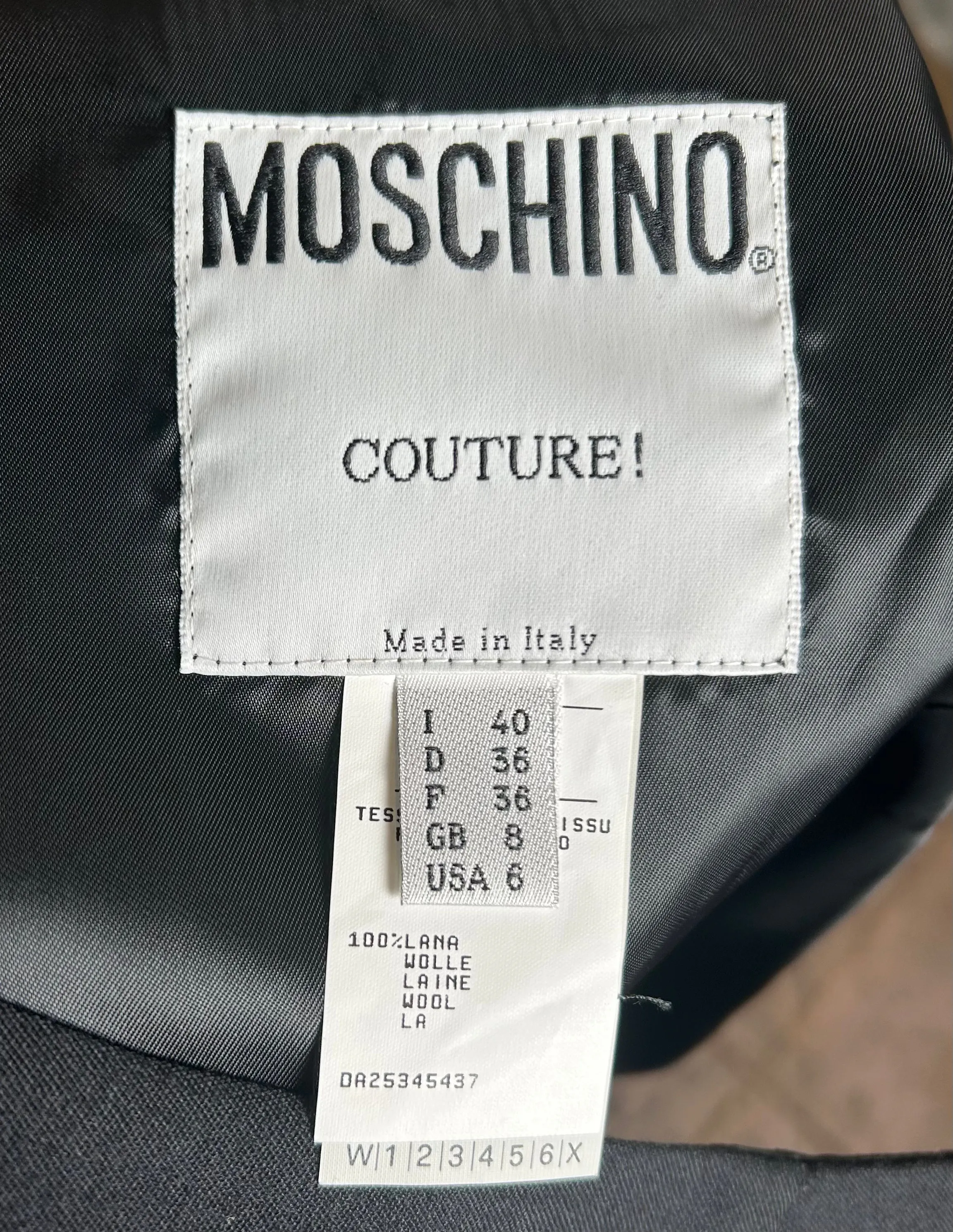 Moschino Couture Y2K Black Suit Ensemble with 3D Embroidered Roses
