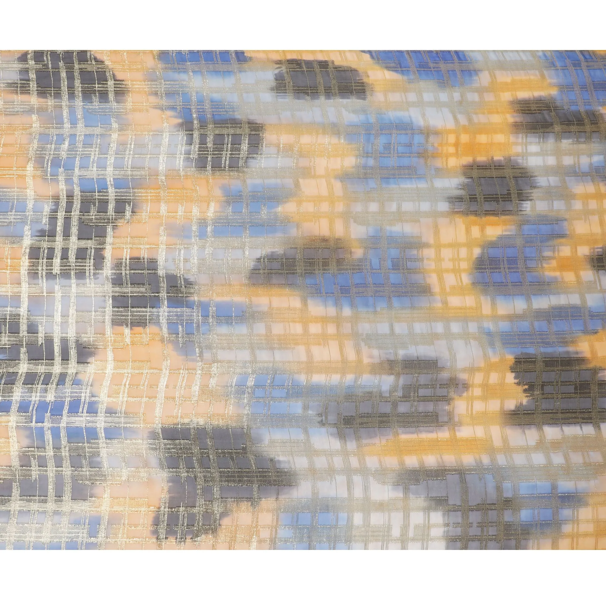 Multicolor Premium pure French (Fransawi) silk chiffon fabric with gold metallic lurex in geometric design-D16536