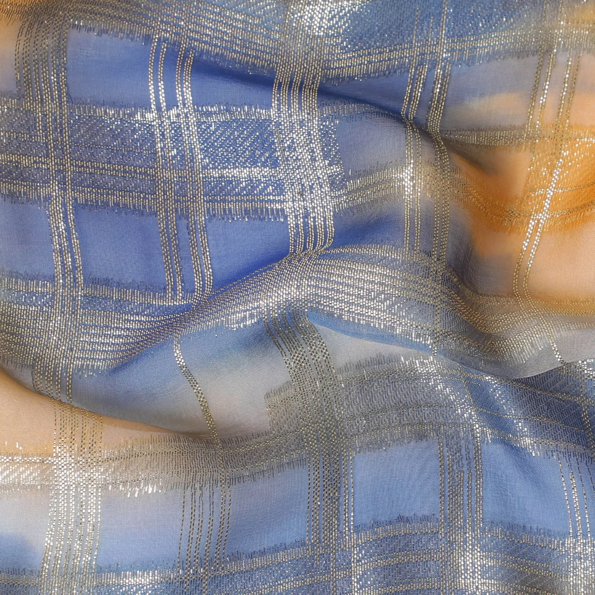 Multicolor Premium pure French (Fransawi) silk chiffon fabric with gold metallic lurex in geometric design-D16536