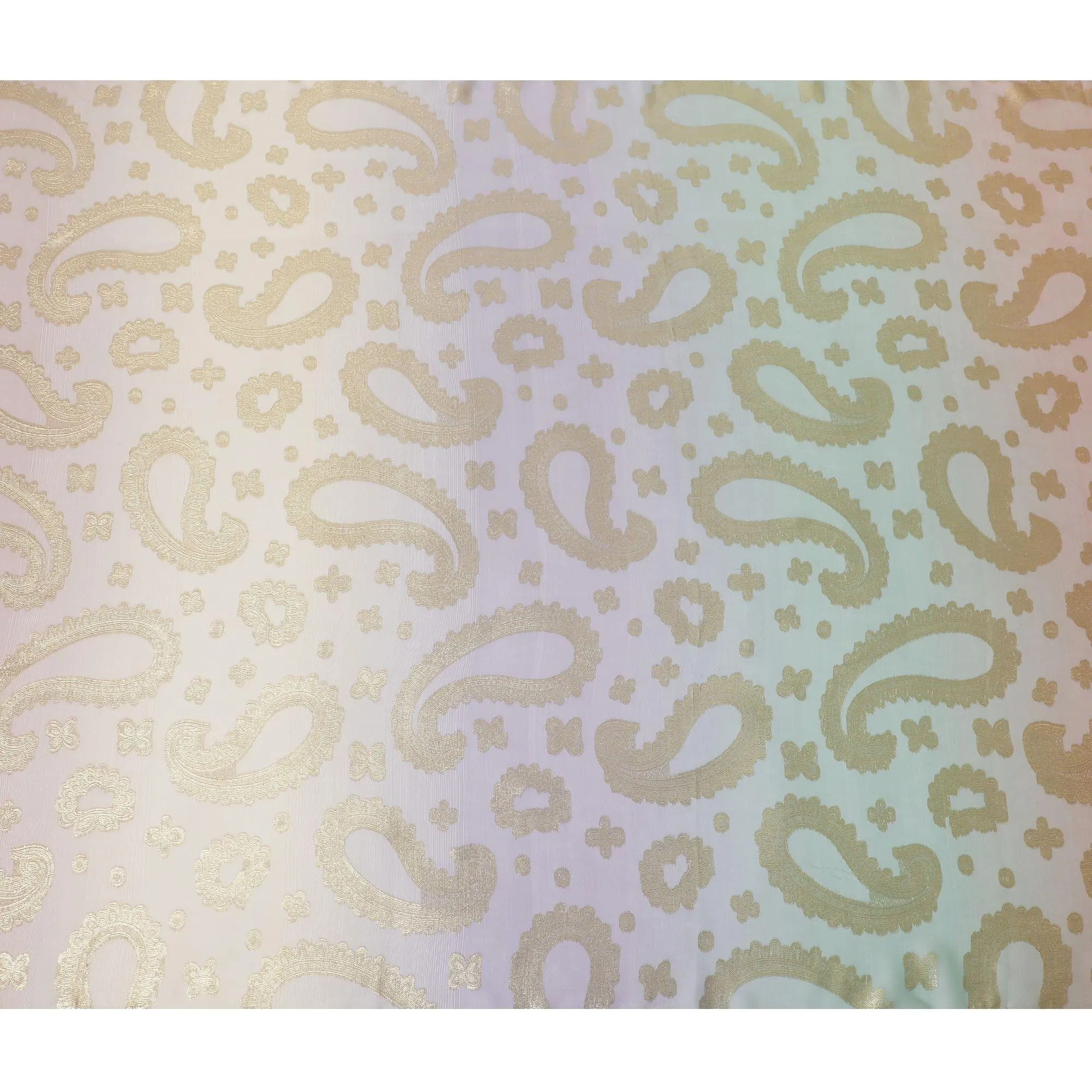 Multicolor premium pure French (Fransawi) silk chiffon fabric with gold metallic lurex in paisley design-D12721