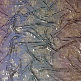 Multicolor premium pure French (Fransawi) silk chiffon fabric with same tone viscose and gold metallic lurex in abstract design-D14270