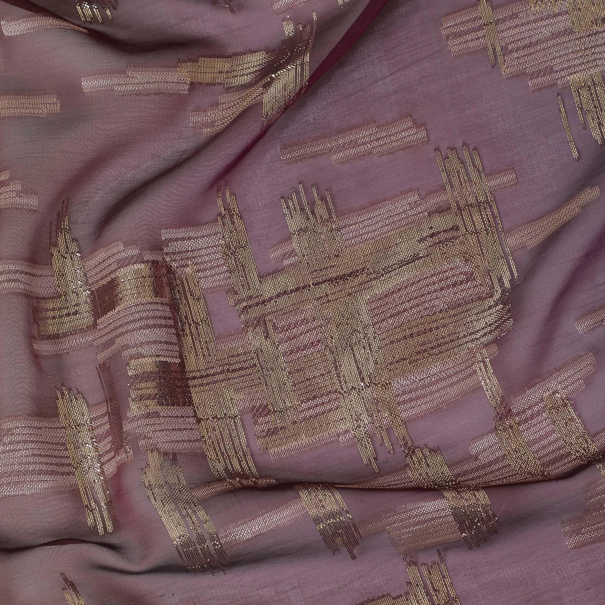 Multicolor premium pure French (Fransawi) silk chiffon fabric with same tone viscose and gold metallic lurex in abstract design-D14270