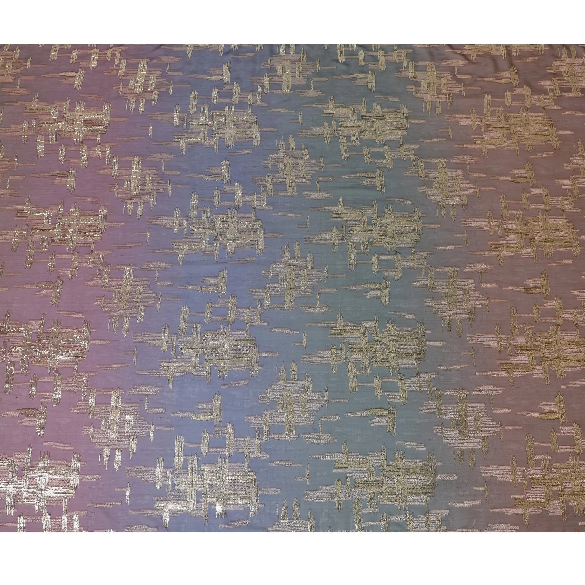 Multicolor premium pure French (Fransawi) silk chiffon fabric with same tone viscose and gold metallic lurex in abstract design-D14270