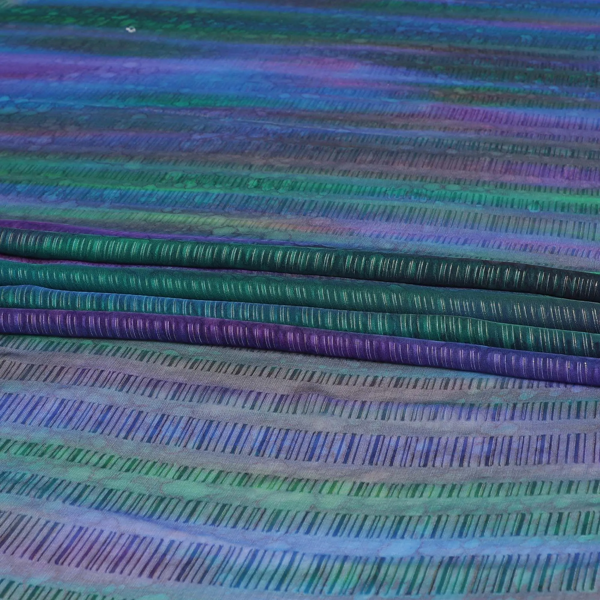 Multicolor Premium Pure silk chiffon fabric with gold and silver metallic lurex in batik design-D8860