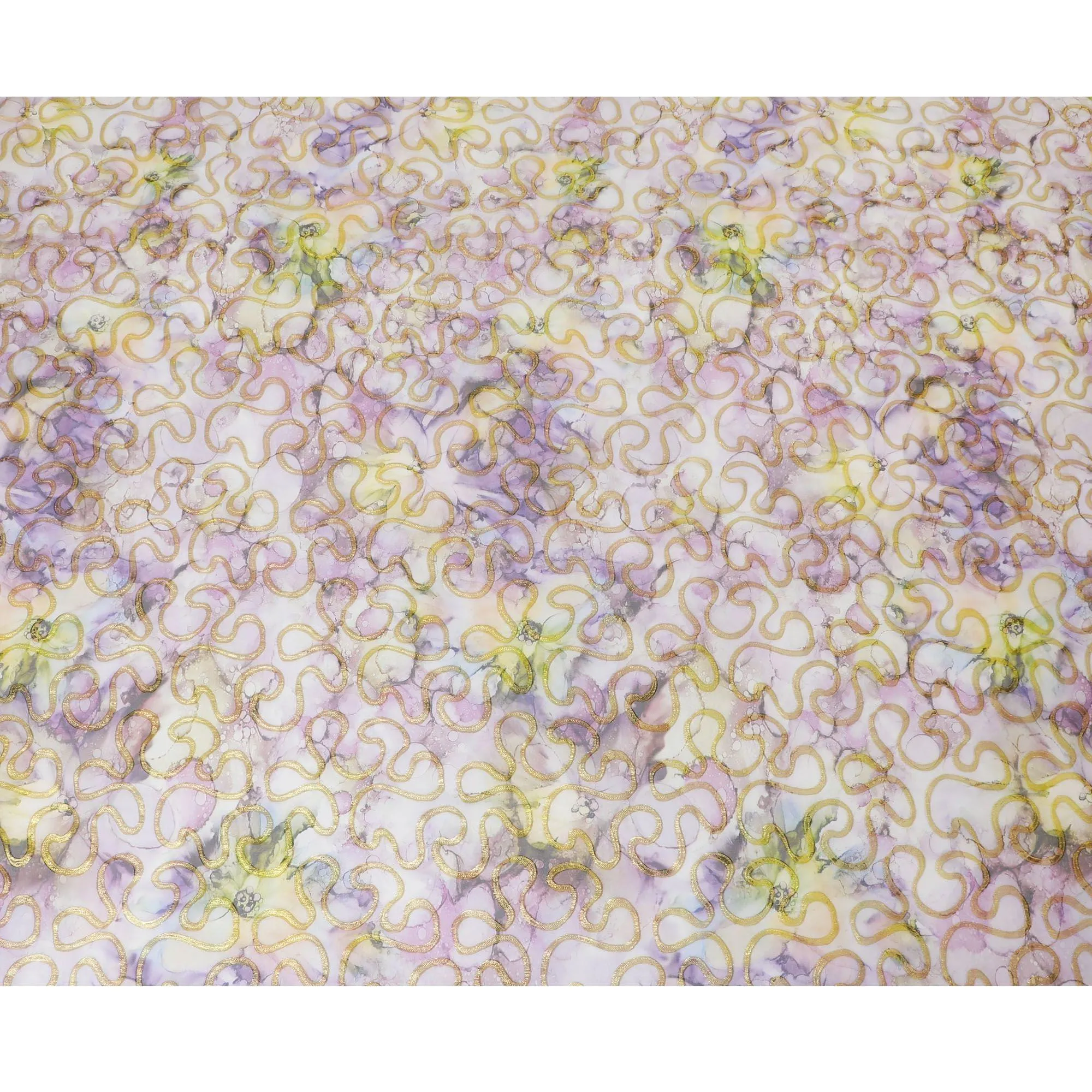 Multicolor premium pure silk chiffon fabric with gold metallic lurex in abstract design-D13712