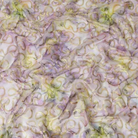 Multicolor premium pure silk chiffon fabric with gold metallic lurex in abstract design-D13712