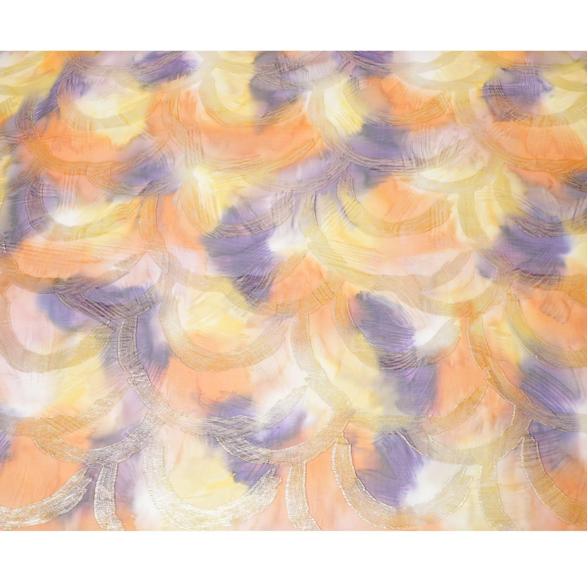 Multicolor Premium pure silk chiffon fabric with gold metallic lurex in abstract design-D9696