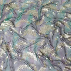 Multicolor premium pure silk chiffon fabric with gold metallic lurex in floral design-D14241