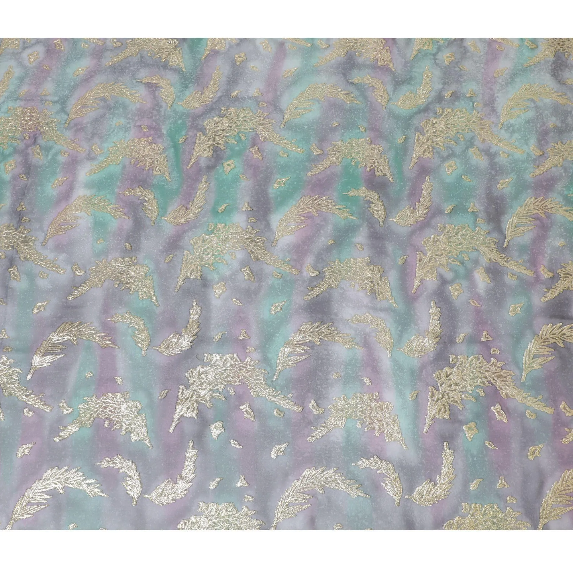 Multicolor premium pure silk chiffon fabric with gold metallic lurex in floral design-D14241