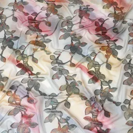 Multicolor premium Pure silk chiffon printed fabric with multicolor metallic lurex in floral design-D9340