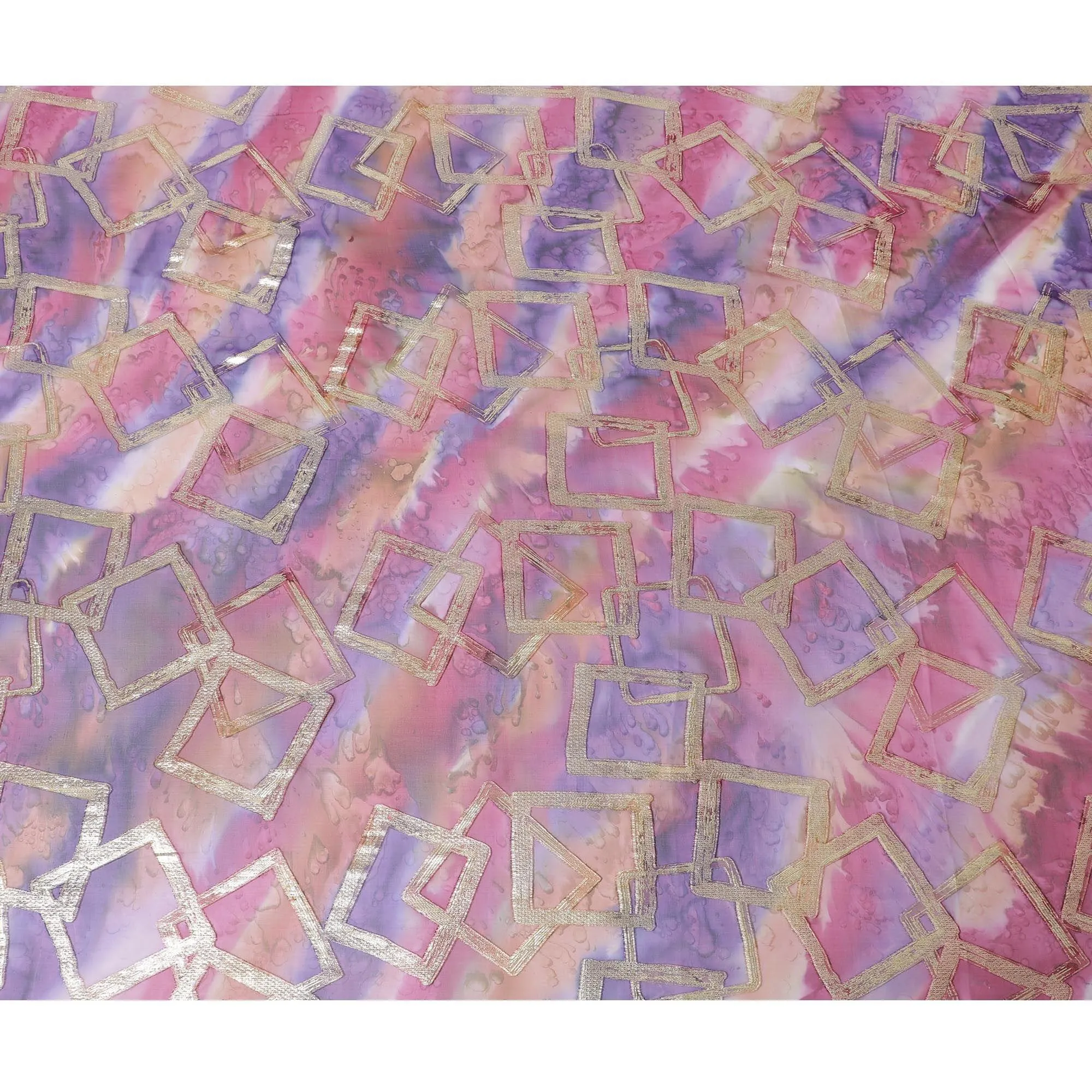 Multicolor Premium pure silk chiffon with gold metallic lurex in abstract design-D11373