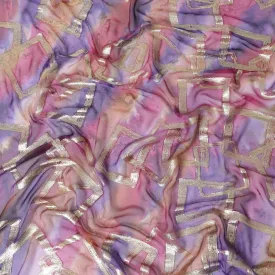 Multicolor Premium pure silk chiffon with gold metallic lurex in abstract design-D11373