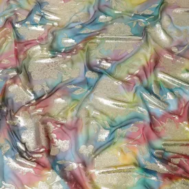 Multicolor Premium pure silk chiffon with gold metallic lurex in floral design-D11382