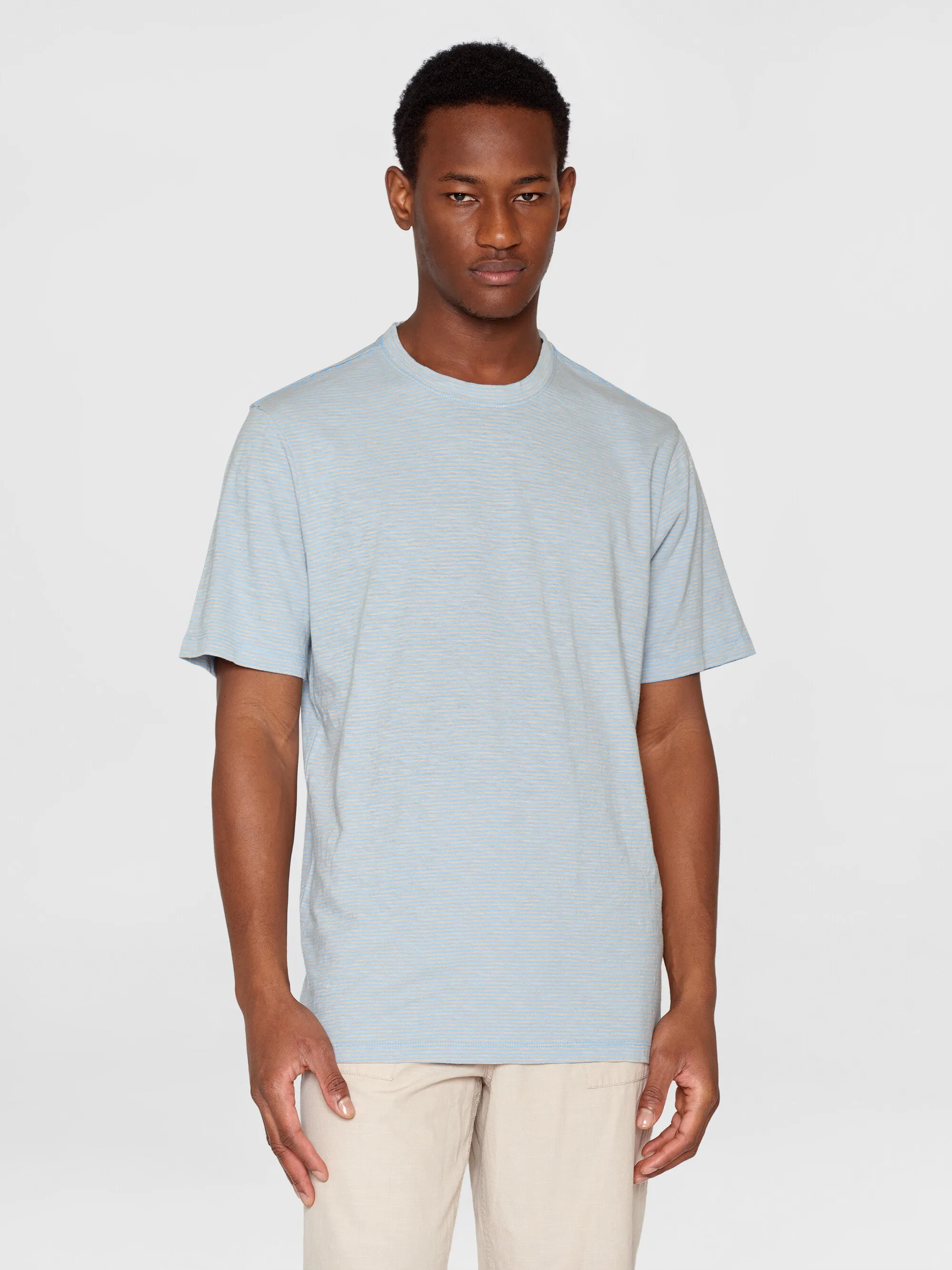 Narrow striped slub t-shirt - Light Blue Stripe