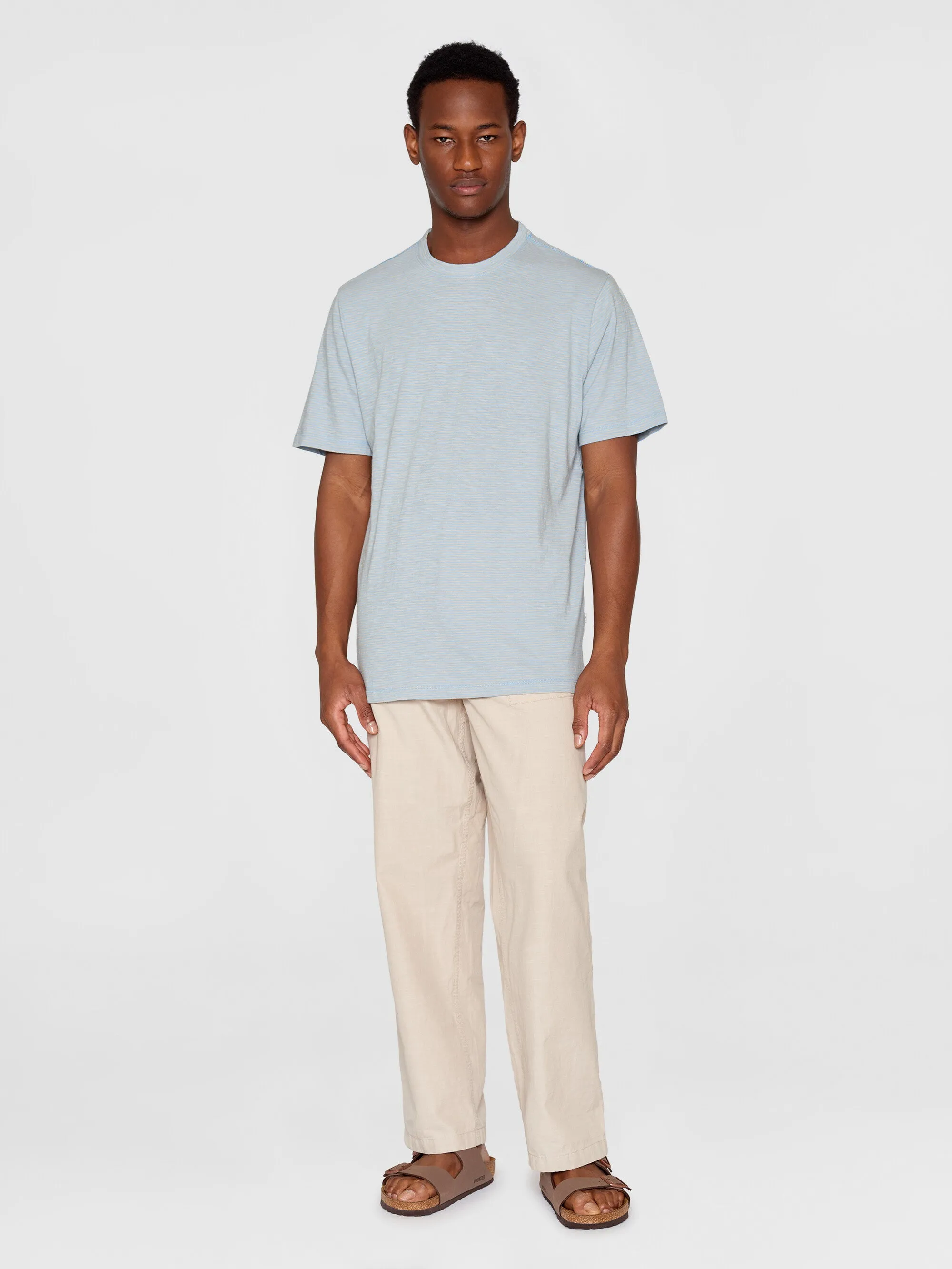 Narrow striped slub t-shirt - Light Blue Stripe