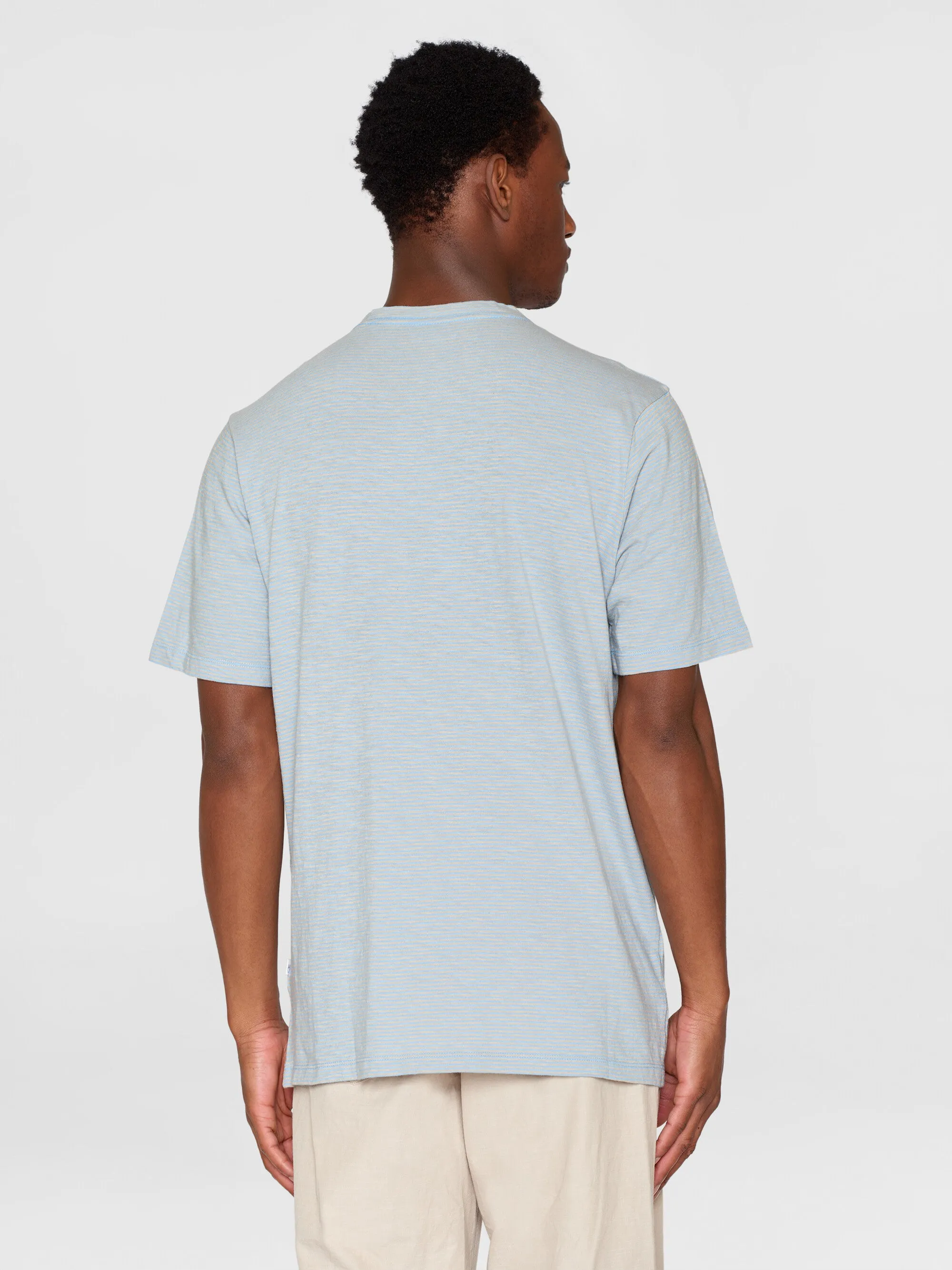 Narrow striped slub t-shirt - Light Blue Stripe