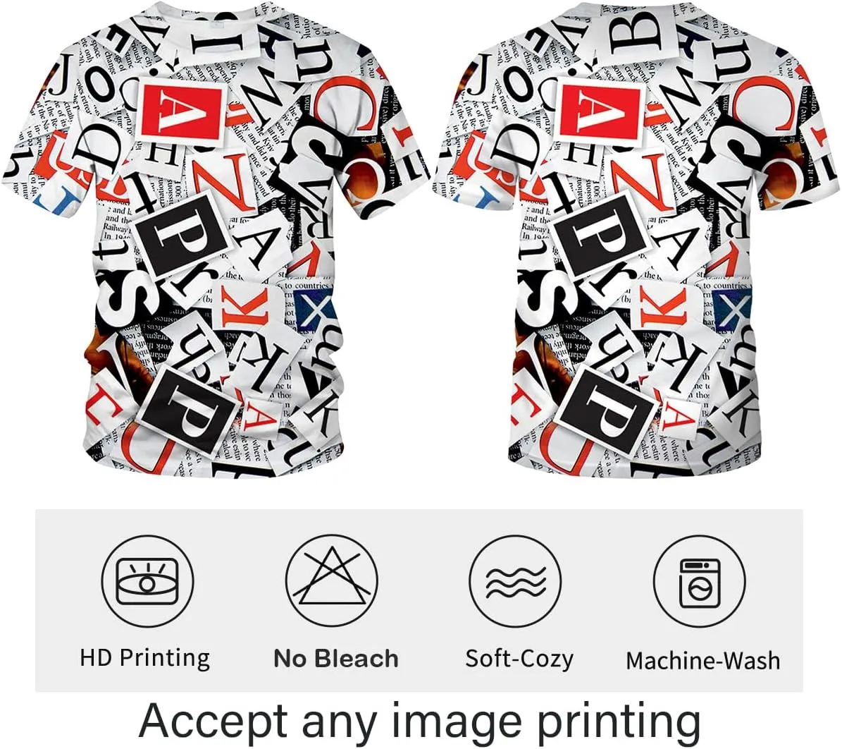 Novelty Men's Letters Printed T-Shirt Funny Graffiti Graphic Tee Shirt