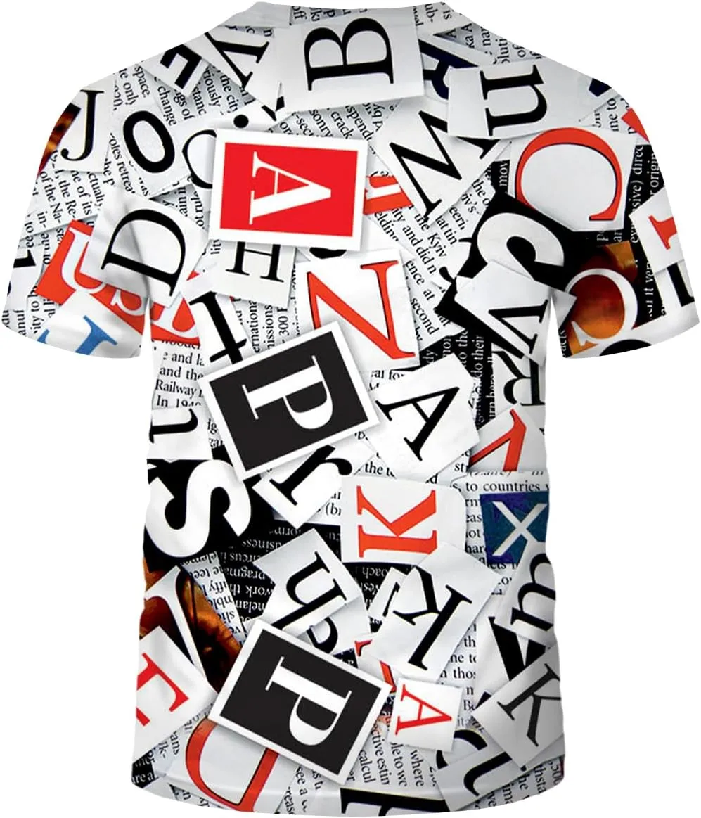 Novelty Men's Letters Printed T-Shirt Funny Graffiti Graphic Tee Shirt
