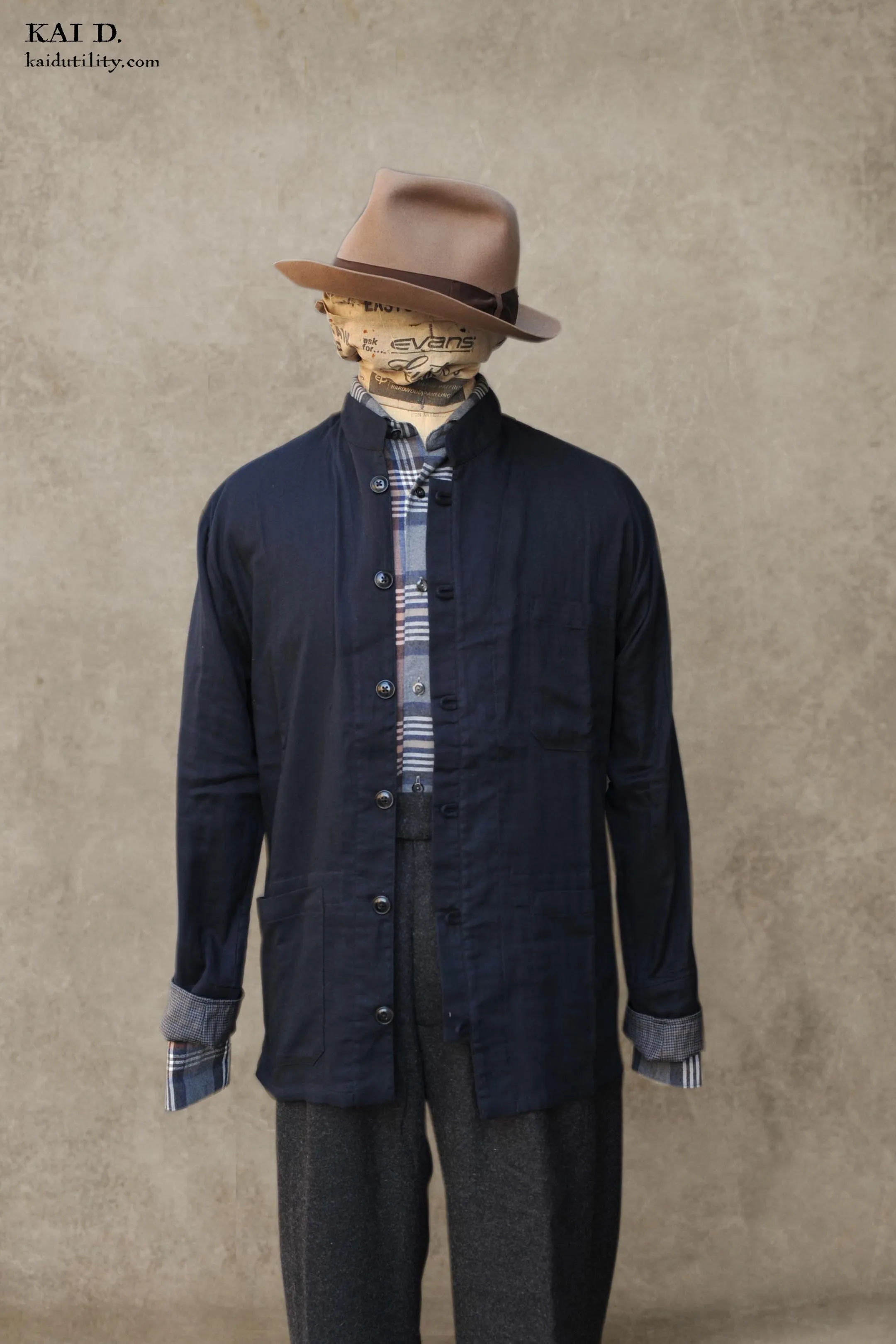O'Hara Shirt - Navy Double Gauze Cotton - L