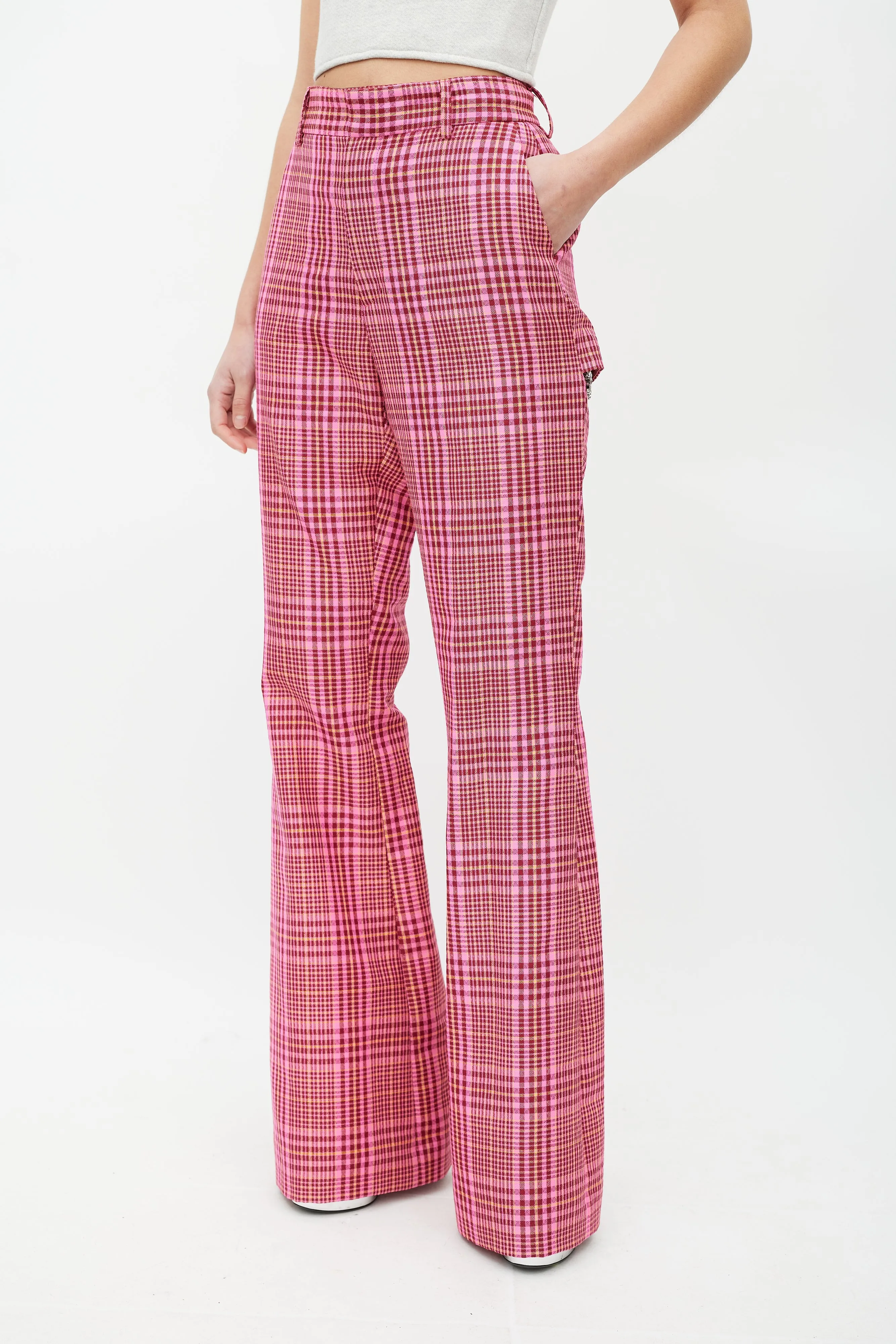 Pink & Multicolour Rhinestone Plaid Suit