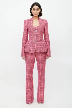 Pink & Multicolour Rhinestone Plaid Suit