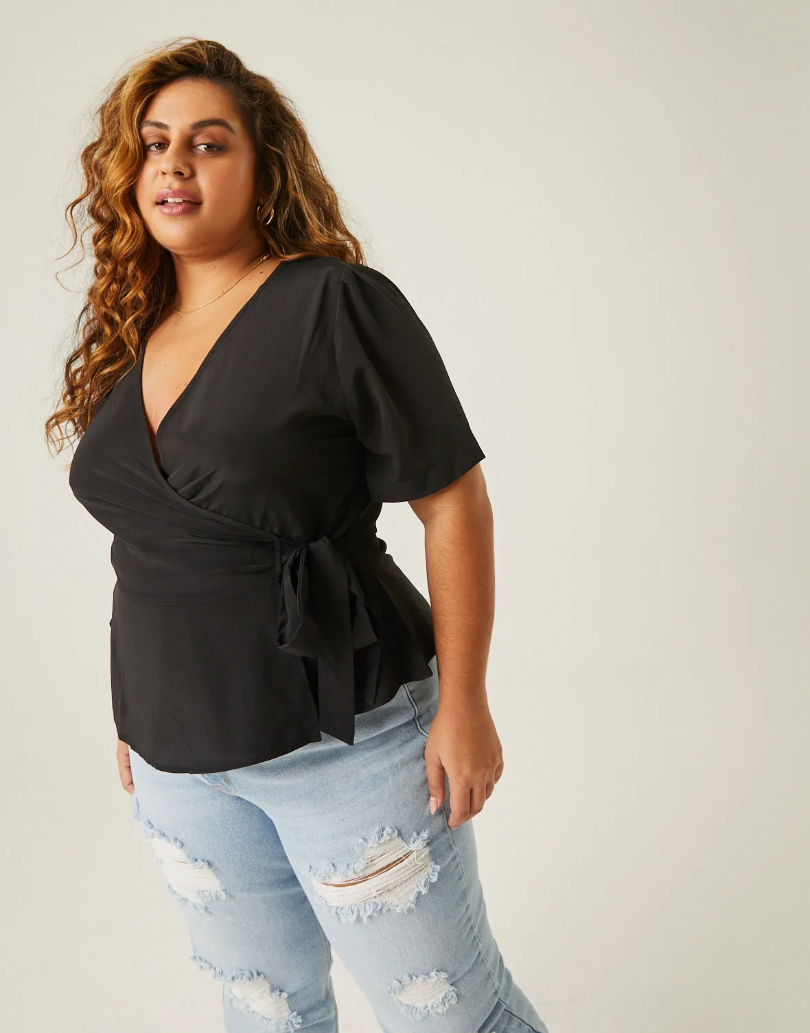 Plus Size Chiffon Wrap Top