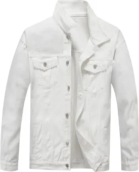 PRIJOUHE Mens Jean Jacket Casual Loose Fit Button Down Denim Trucker Jacket Coat With Multiple Colors