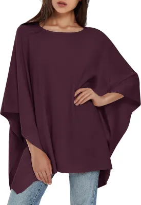 PULI Womens Pullover Poncho Sweater Cashmere Feel Shawl Wraps Loose Fitting Baggy Tops for Fall Winter