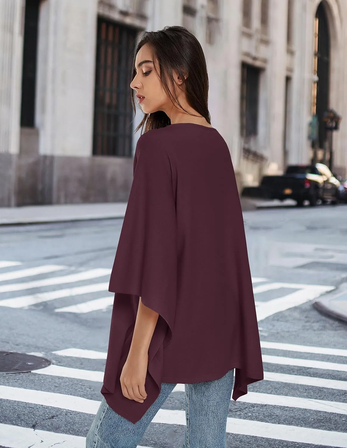 PULI Womens Pullover Poncho Sweater Cashmere Feel Shawl Wraps Loose Fitting Baggy Tops for Fall Winter