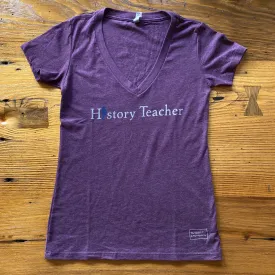 "History Teacher" V-neck T-Shirt with Ben Franklin - Purple