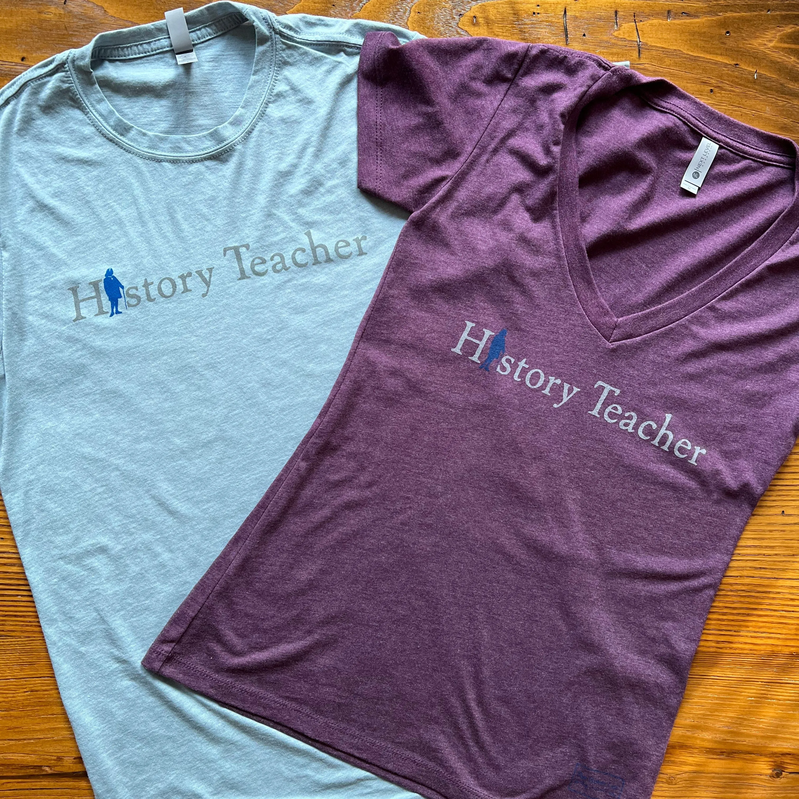 "History Teacher" V-neck T-Shirt with Ben Franklin - Purple