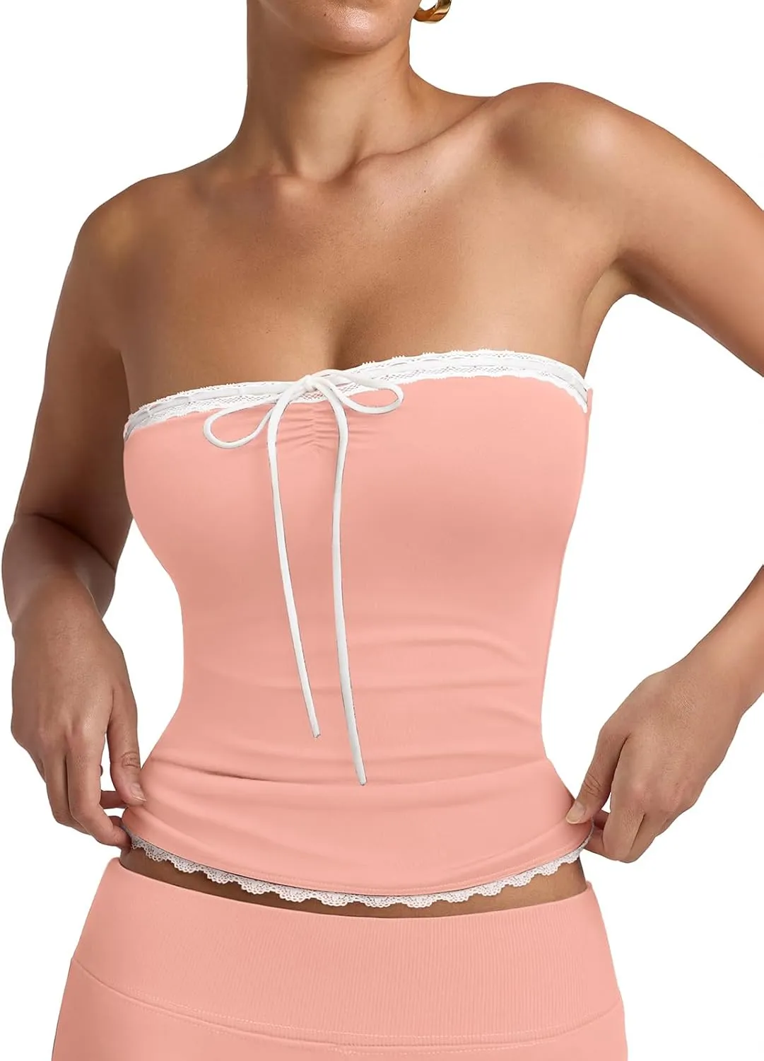 REORIA Women's Y2K Cute Tube Top Double Lined Strapless Backless Sleeveless Crop Top for Summer 2025 Going Out