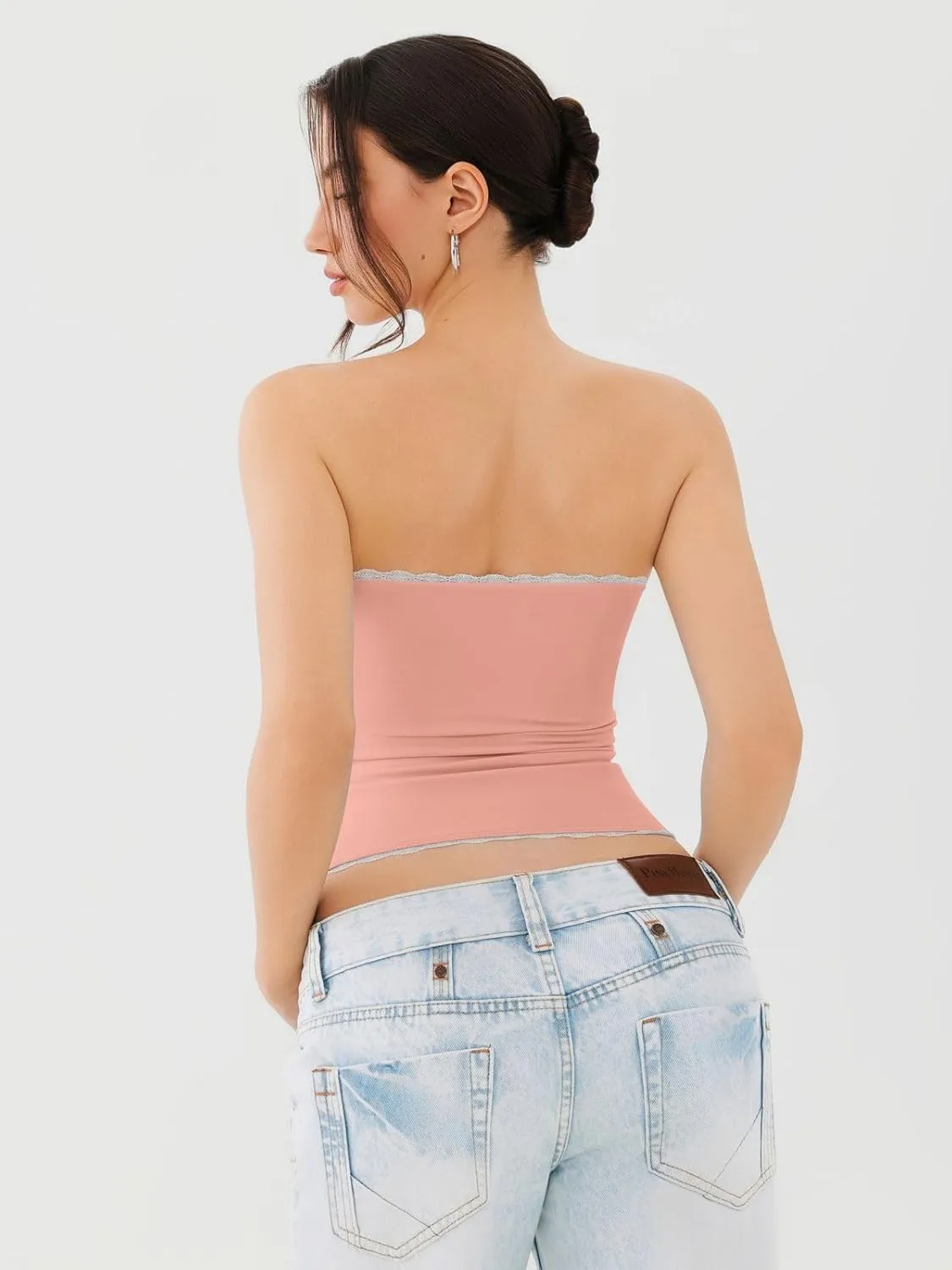 REORIA Women's Y2K Cute Tube Top Double Lined Strapless Backless Sleeveless Crop Top for Summer 2025 Going Out